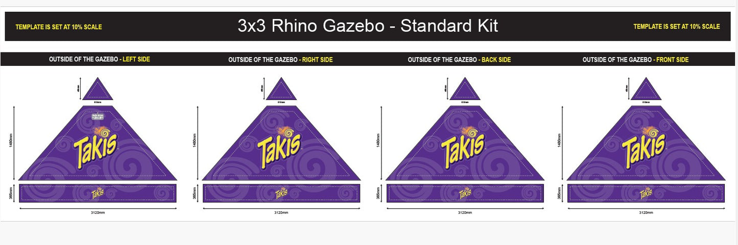 TAKIS 3x3m Rhino Gazebo Standard Kit - No Walls & x4 Leg Weights